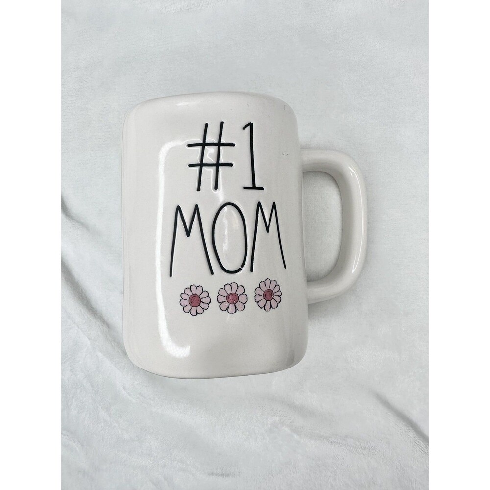 Rae Dunn Artisan Collection #1 Mom Coffee Mug White Pink Daisy Floral Stoneware